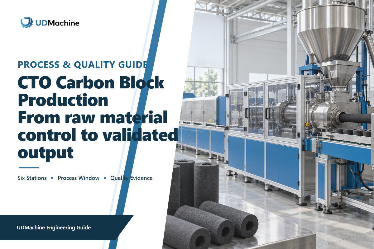 CTO activated carbon filter cartridge production line with extruder, cutter and finished carbon blocks