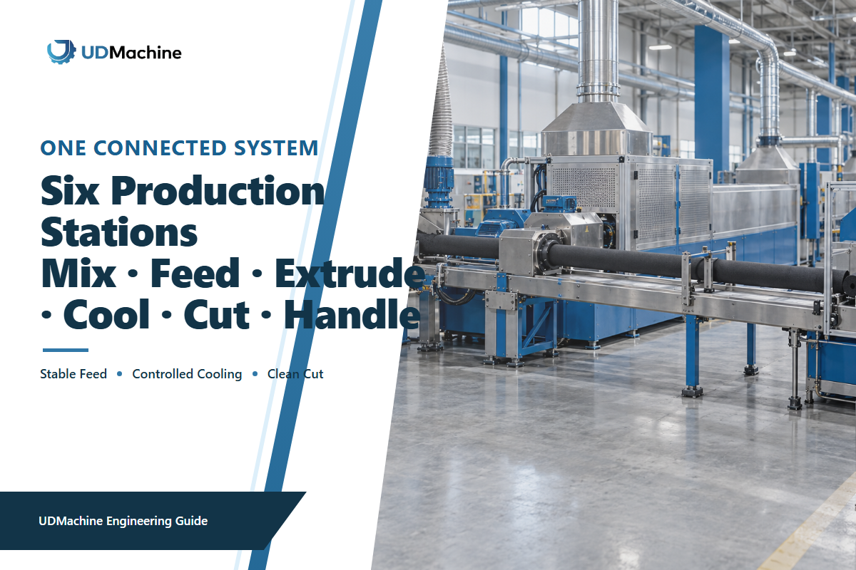Six-stage CTO carbon block production line from mixing and extrusion through cooling and cutting