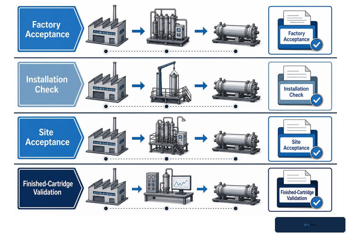Factory Acceptance, Site Acceptance, and Finished-Cartridge Validation Are Different Proofs — UDTECH