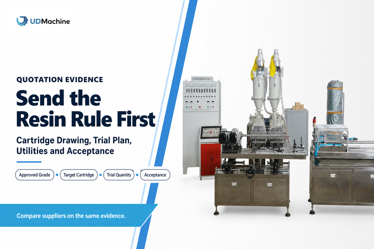 UDTECH PP melt-blown machine quotation handoff with resin, cartridge, utility, and acceptance evidence