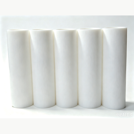 Five upright white filter tubes