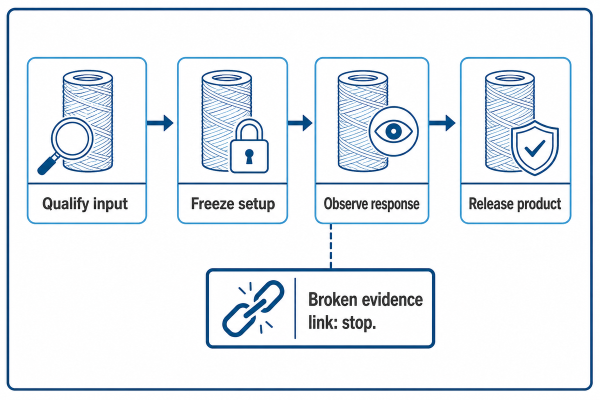 Input-to-release control loop with a broken-evidence stop