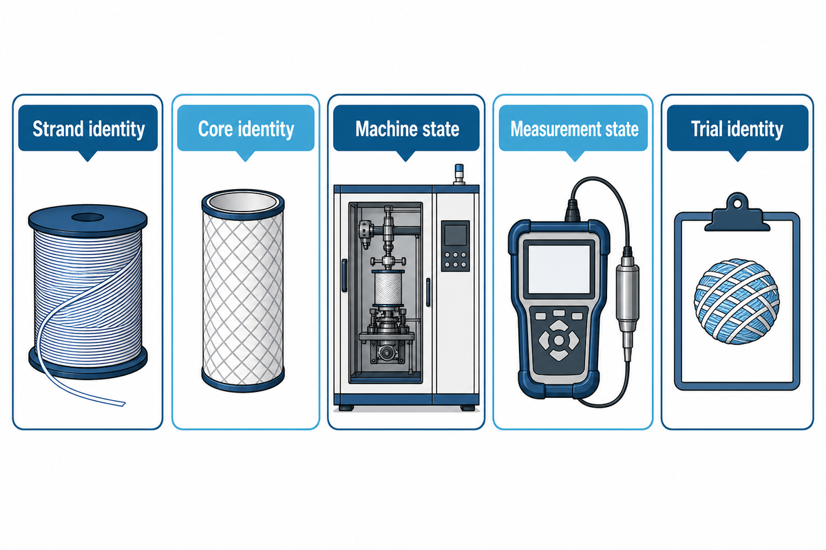 Five frozen identities for a string-wound cartridge trial