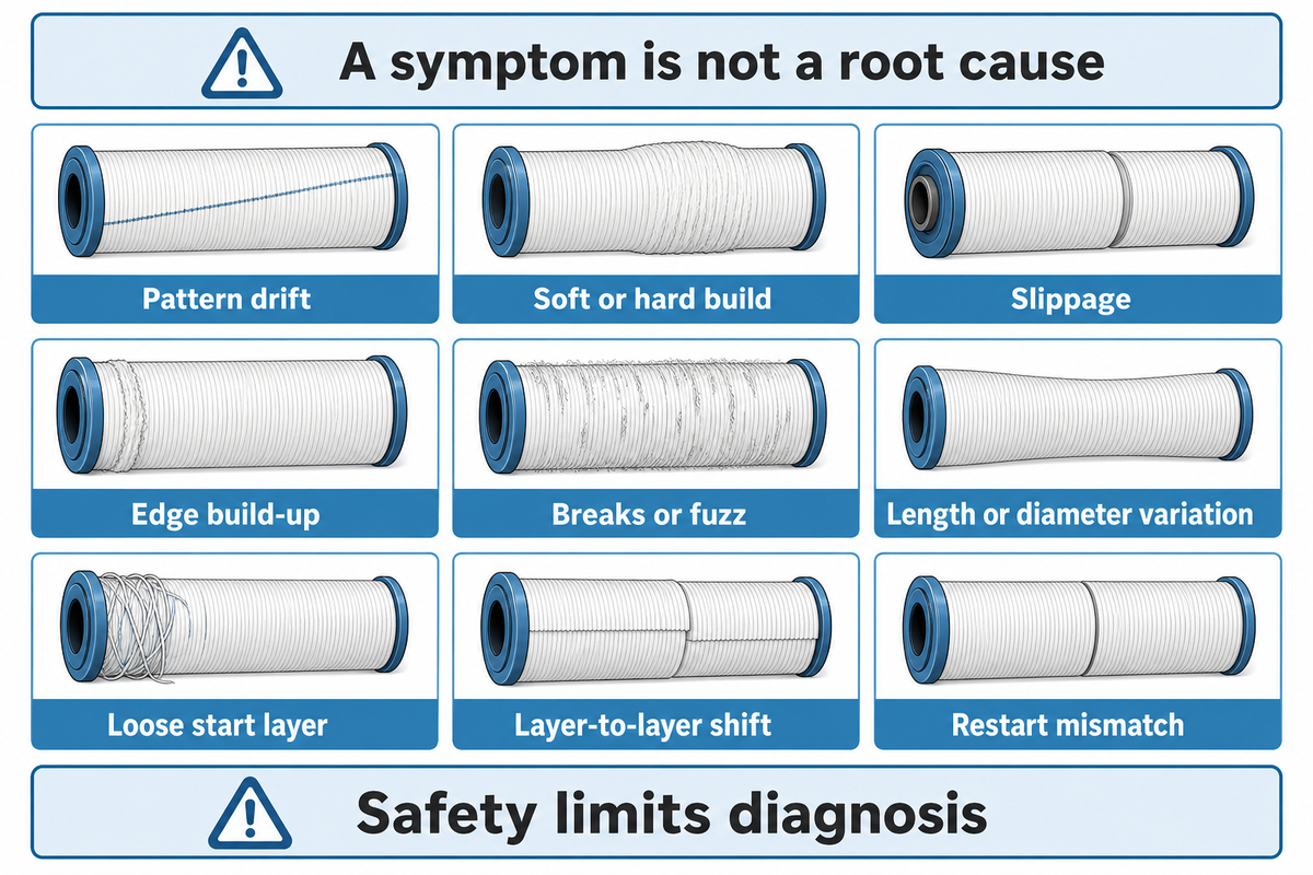 Nine winding symptoms with root-cause and safety cautions
