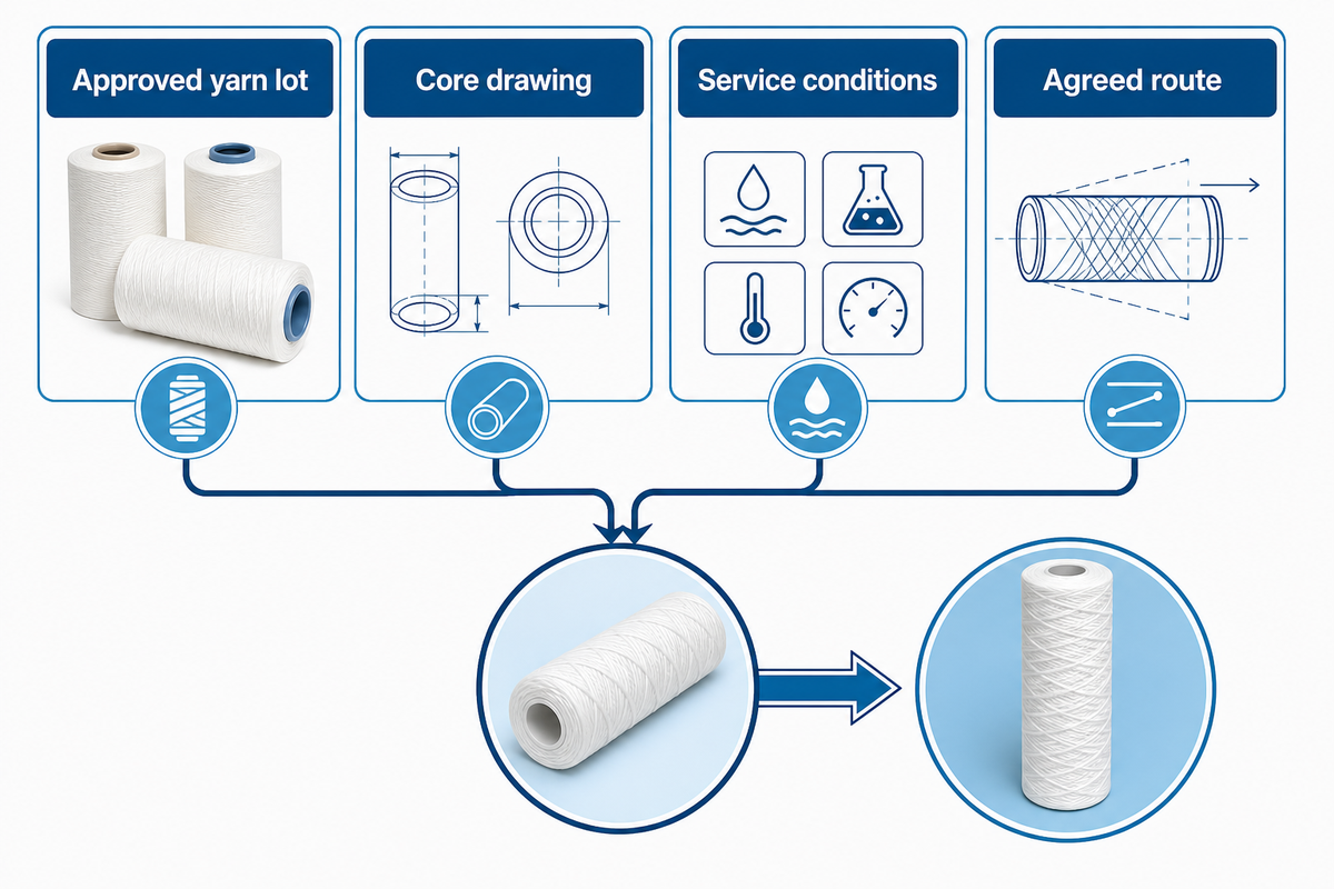 Yarn lot, core drawing and service conditions converge in a released winding trial.